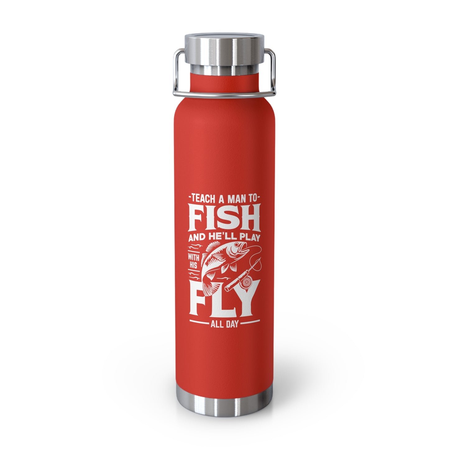 red 22oz fishing flask, fly fishing gifts, stainless steel