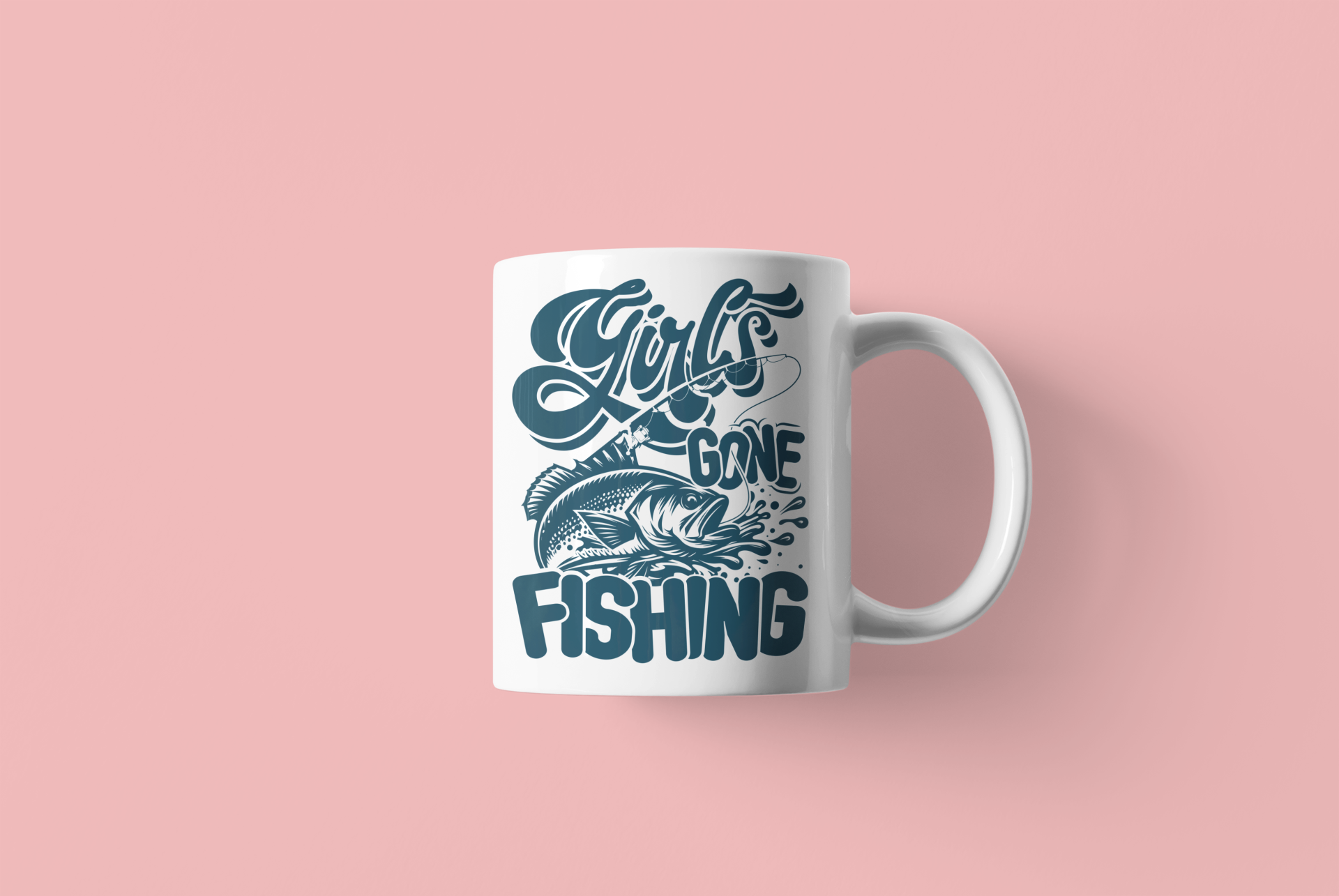 White coffee mug, fishing gifts